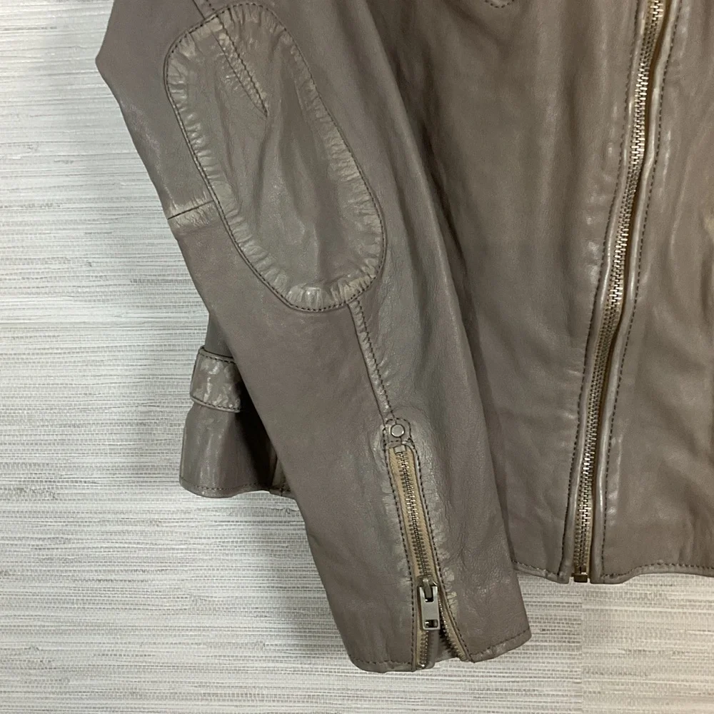 Women's Mauritius Sofia RF Lambskin Leather Biker Moto Jacket Distressed Grey 8 - Picture 3 of 16